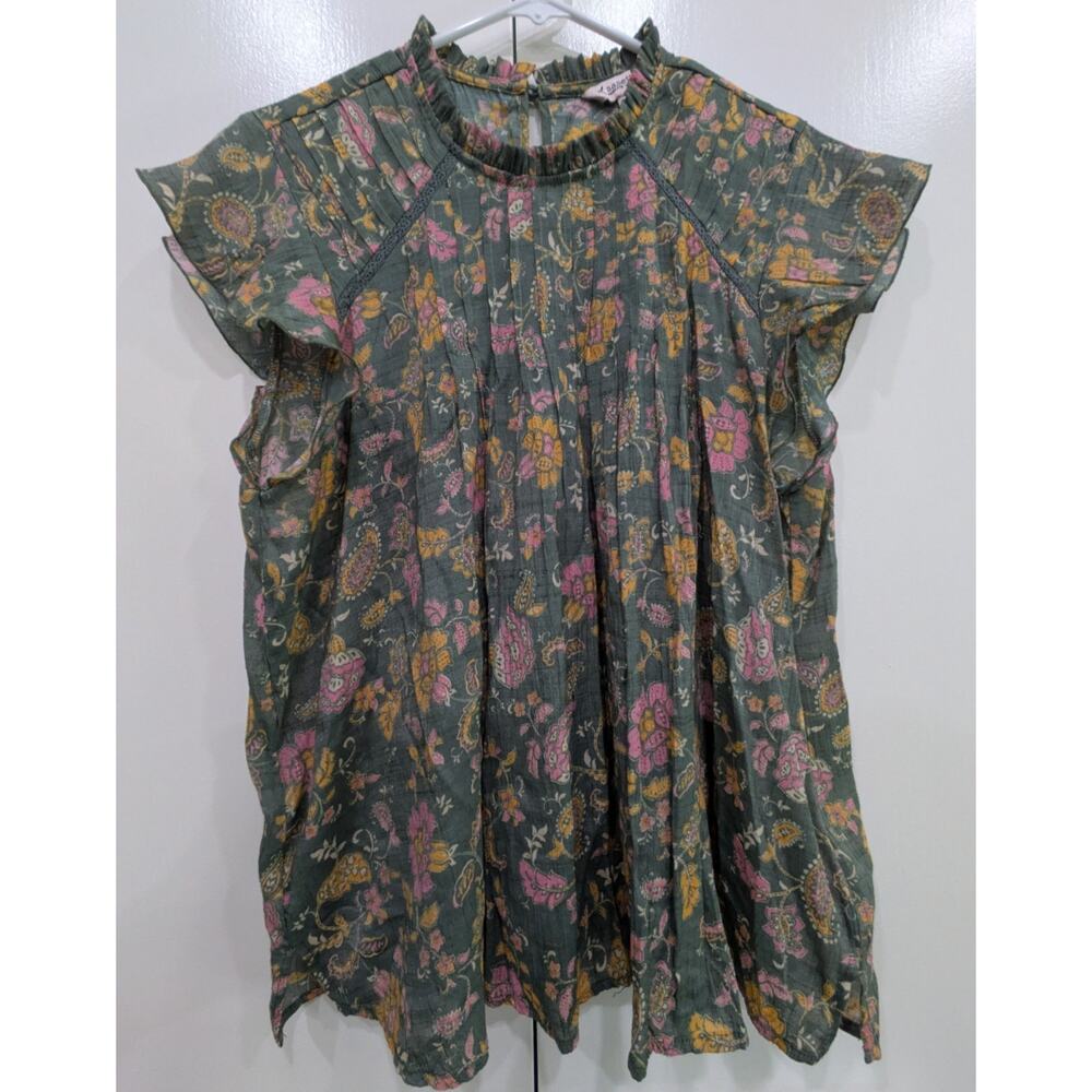 Nanette Nanette Lepore XL Green Floral Ruffle Neck Sleeveless Boho Blouse